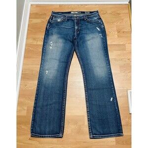 BKE Denim Tyson 34L Buckle Men's Blue Jeans Straight Leg Distressed 34x34